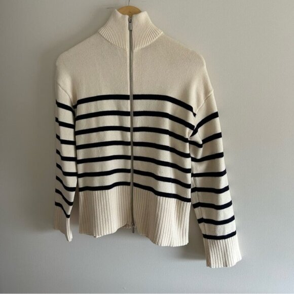 ZARA Zipped Striped Cream Cardigan Size S - Picture 5 of 9